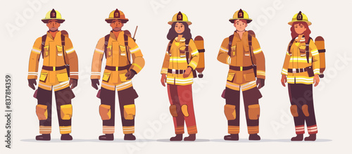 Set of firefighters on a white background. Fireman rescuer.