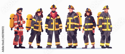 Set of firefighters on a white background. Fireman rescuer.