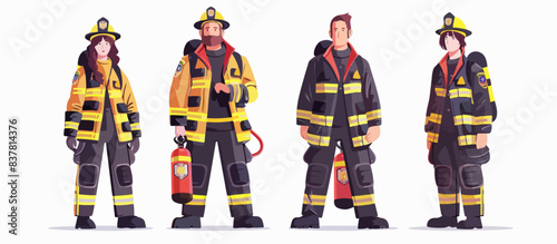Set of firefighters on a white background. Fireman rescuer.