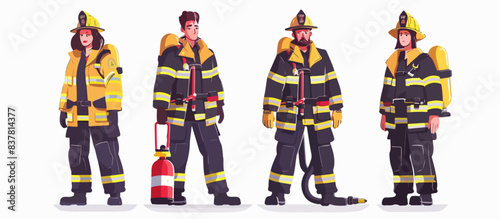 Set of firefighters on a white background. Fireman rescuer.
