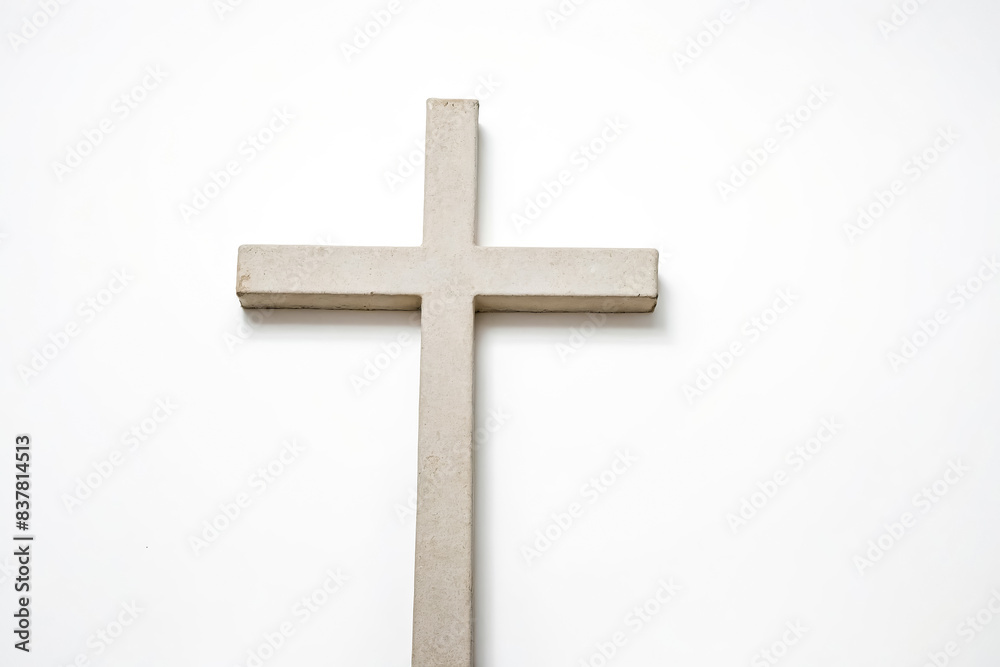 White Stone Cross on White Background