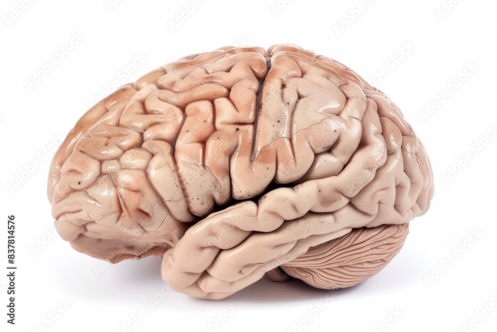 High-Resolution Image of a Human Brain Model on White Background for Educational and Medical Use