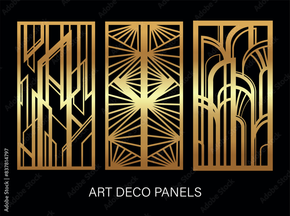 Art Deco Roaring Twenties, Gatsby's Style Set of Gold Panels vector