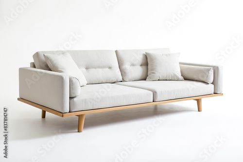 White Sofa with Wooden Legs on White Background