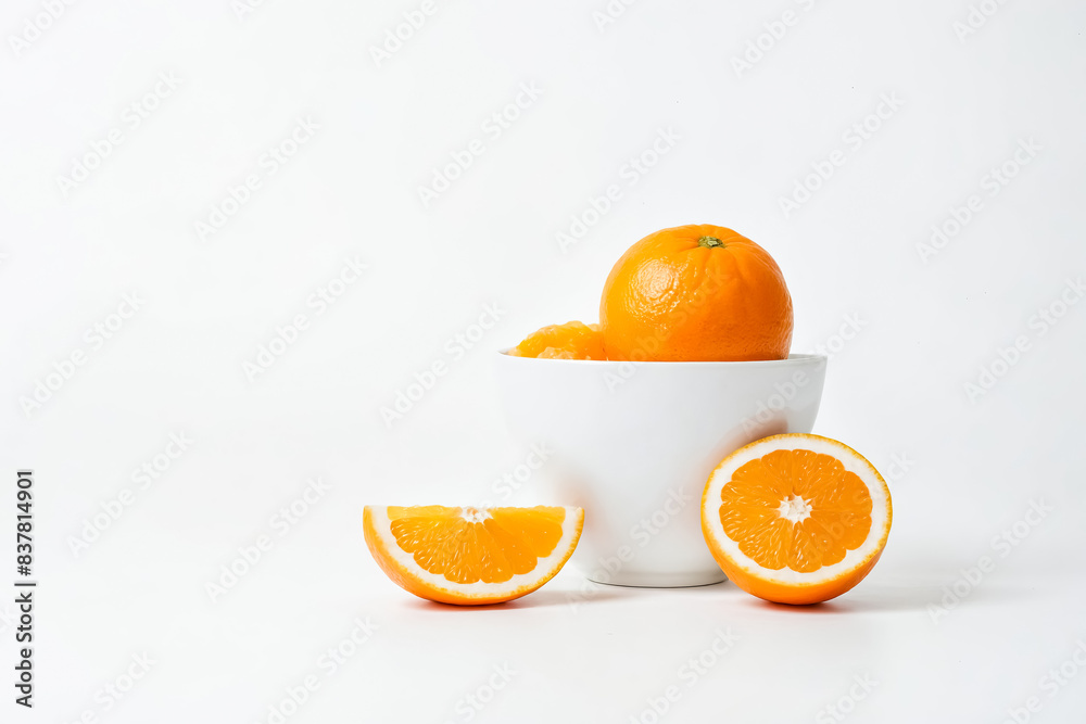 Orange Slices in White Bowl on White Background Orange Slices in White Bowl on White Background