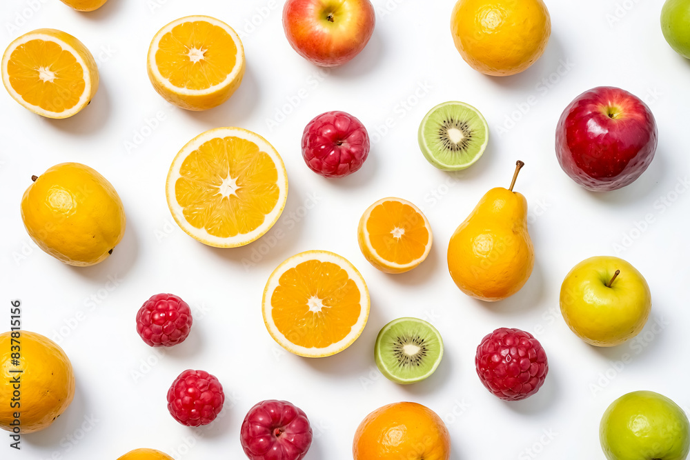 Colorful Fruit Pattern on White Background