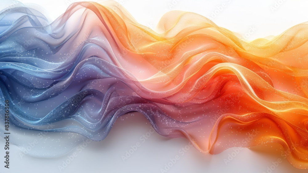 Obraz premium Abstract Colorful Tulle Fabric Wave Pattern with Glitter on White Background - Artistic Textile Design