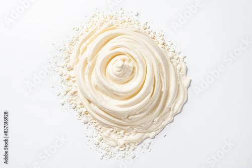 White Cream Swirl with White Flakes on White Background