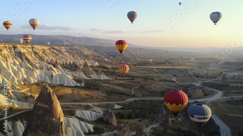 Vibrant Hot Air Balloons Over Cappadocia Landscape