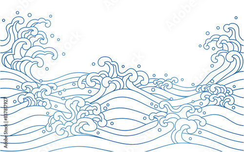 和風の波のベクターシームレス線画