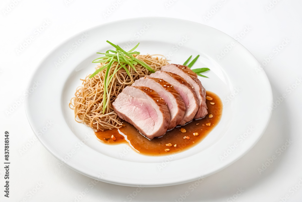 Sliced Pork Tenderloin with Noodles and Sauce