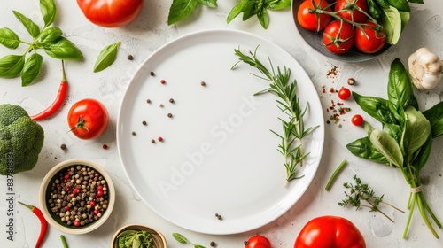 Elegant food placement around empty dish