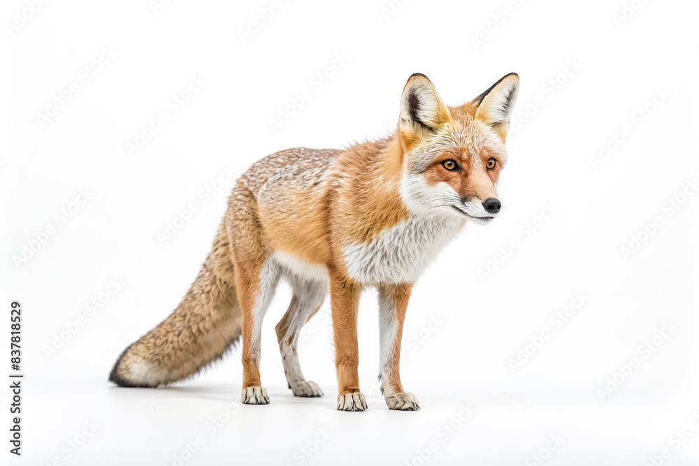 Obraz premium Red Fox Standing On White Background
