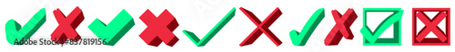 set trendy sign green check mark and red cross icon design vector illustration