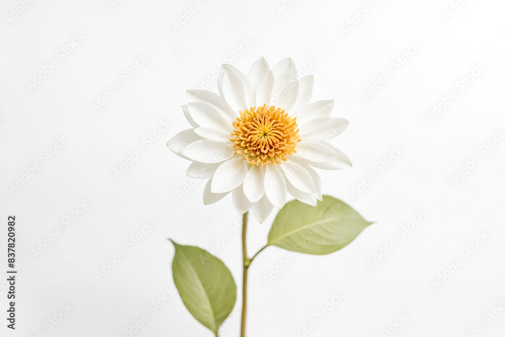 Single White Flower with Yellow Center on White Background Single White Flower with Yellow Center on White Background