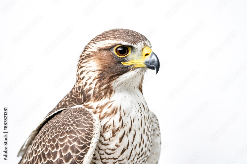Fototapeta premium Closeup of a Peregrine Falcon's Head with a White Background