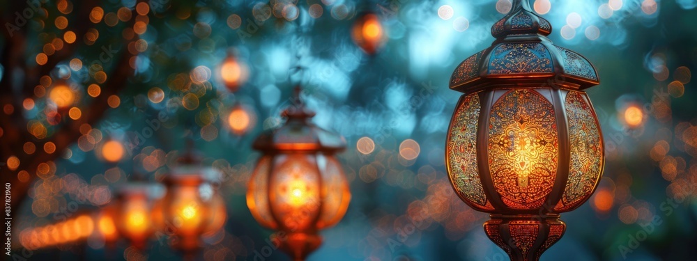 Ramadan kareem month background holding lanterns glowing blurred background Ramadan kareem month background holding lanterns glowing blurred background