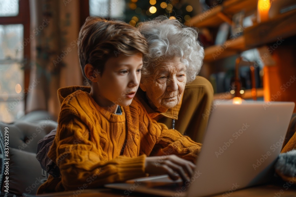 Mother and child watching laptop Mother and child watching laptop