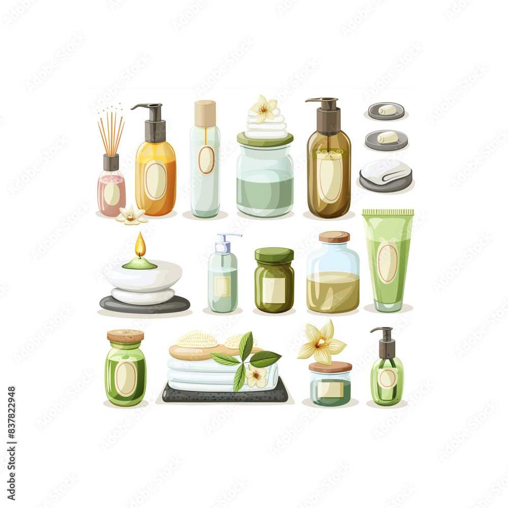 Set with different spa products isolated white on background Set with different spa products isolated white on background