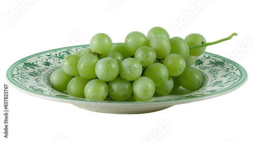 A bowl filled with green grapes resting on a wooden table