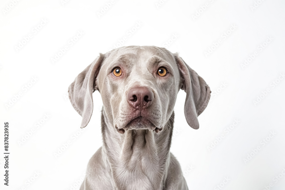 Weimaraner Dog Looking At Camera On White Background Weimaraner Dog Looking At Camera On White Background