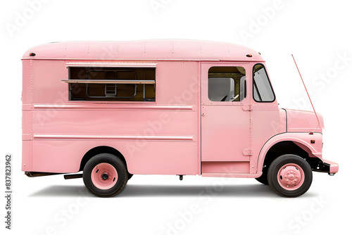 Light pink food truck side view isolated on white background