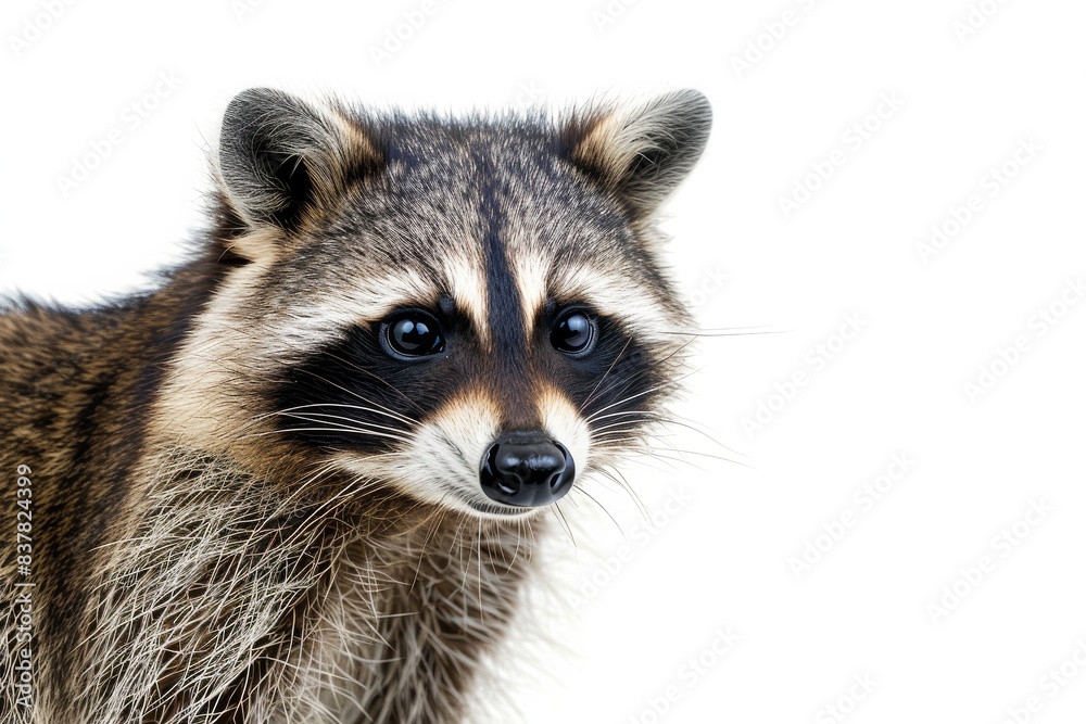 Mystic portrait of Common Raccoon studio, copy space on right side, Anger, Menacing, Headshot, Close-up View Isolated on white background Mystic portrait of Common Raccoon studio, copy space on right side, Anger, Menacing, Headshot, Close-up View Isolated on white background