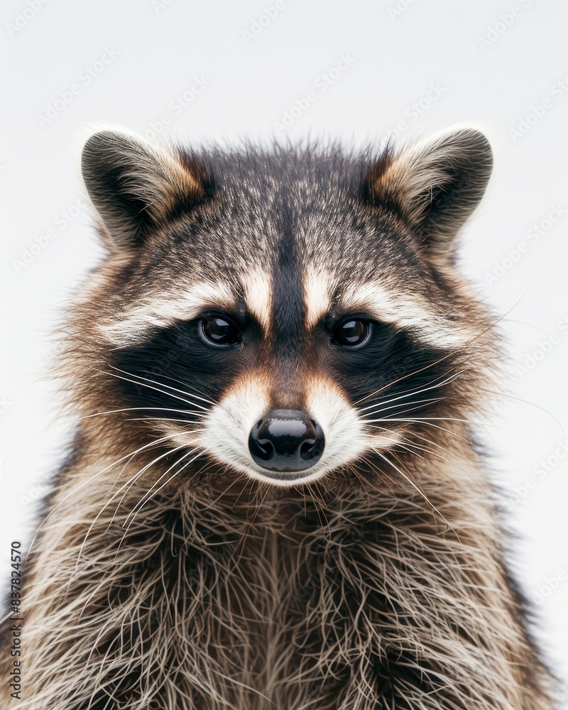 Mystic portrait of Cozumel Raccoon , copy space on right side, Anger, Menacing, Headshot, Close-up View Isolated on white background Mystic portrait of Cozumel Raccoon , copy space on right side, Anger, Menacing, Headshot, Close-up View Isolated on white background