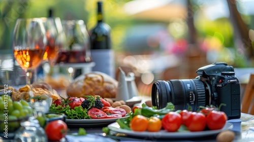 Beautifully arranged tables and high quality images of food and drinks. It is often used in restaurant advertisements, food blogs, and social media.