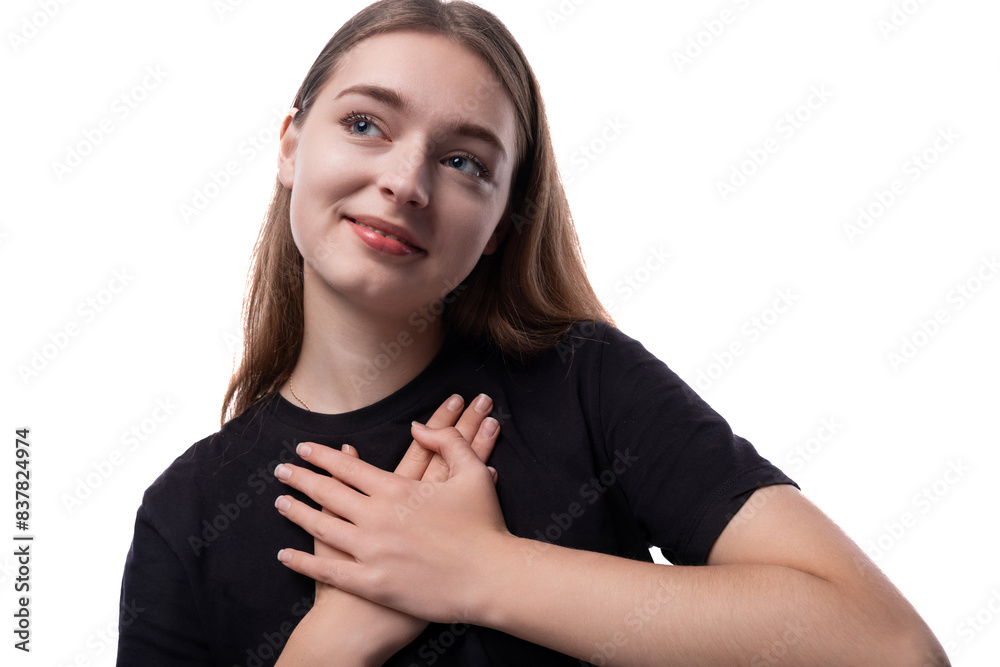 European schoolgirl girl with brown hair on a white background European schoolgirl girl with brown hair on a white background