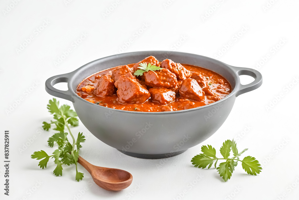 Delicious Meat Stew in a Grey Bowl with Cilantro Garnish Delicious Meat Stew in a Grey Bowl with Cilantro Garnish