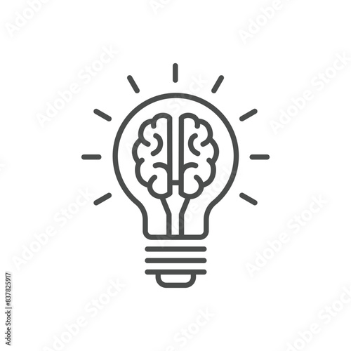 Creative idea flat line icon. Brain in lightbulb vector illustration. Thin sign of innovation, solution, education logo.
