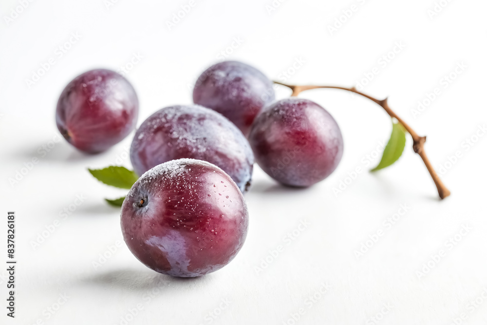 Fresh Ripe Plums on a White Background Fresh Ripe Plums on a White Background