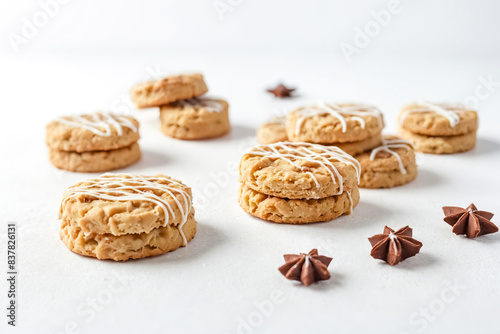 Delicious Cookies with White Icing and Chocolate Stars