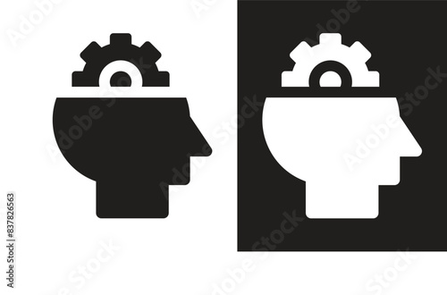 Brain with gear vector icon.  