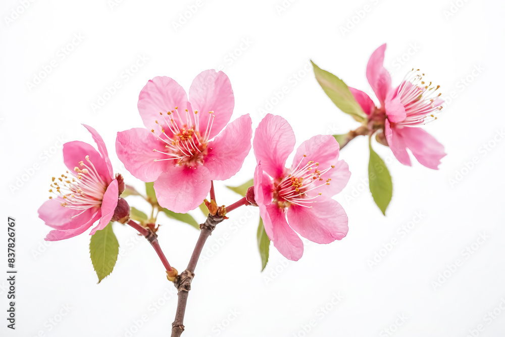 Obraz premium Close Up of Pink Peach Blossom on White Background