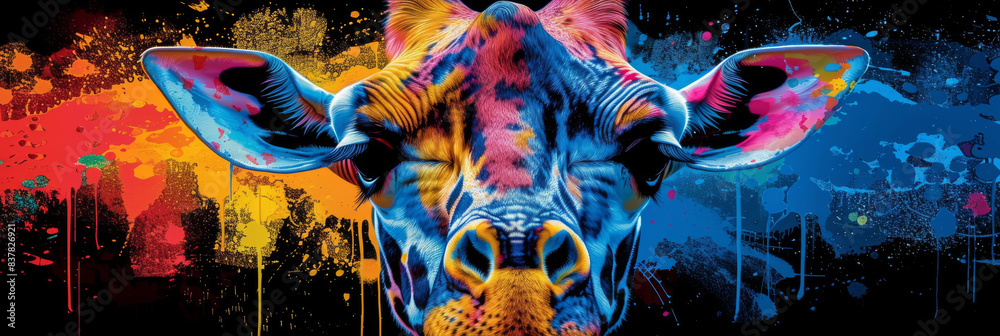 giraffe in neon colors in a pop art style giraffe in neon colors in a pop art style