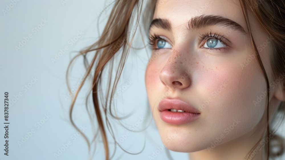 natural beauty concept young woman profile face closeup studio shot natural beauty concept young woman profile face closeup studio shot