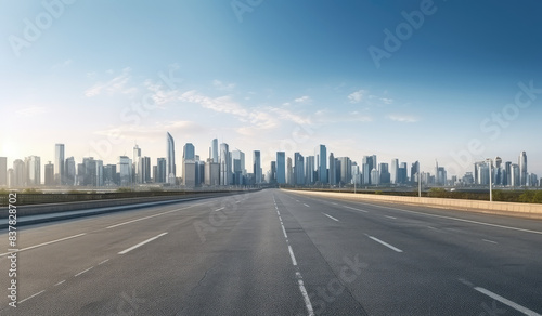 Empty Highway Leading to Modern City Skyline