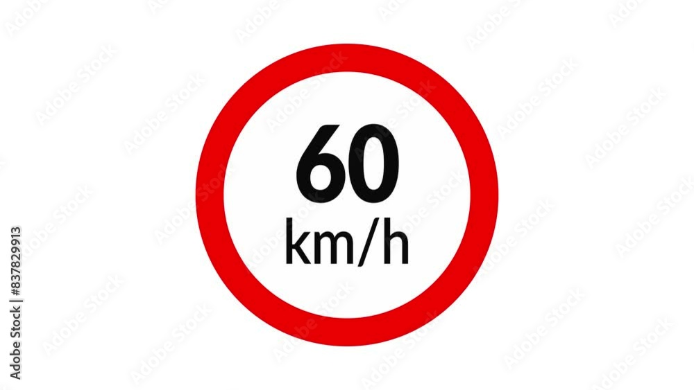 60 kmh speed limit road sign icon animation on white background 60 kmh speed limit road sign icon animation on white background