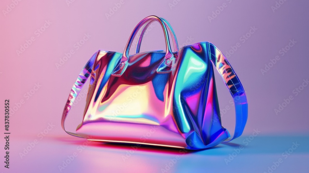 Holographic Handbag on Colorful Background Holographic Handbag on Colorful Background