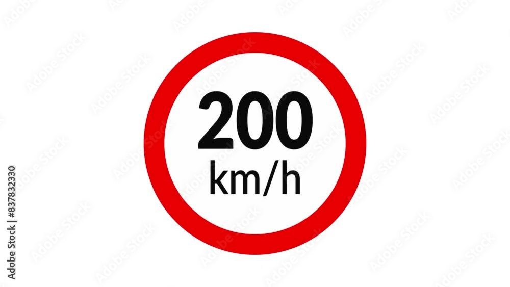 200 kmh speed limit road sign icon animation on white background 200 kmh speed limit road sign icon animation on white background