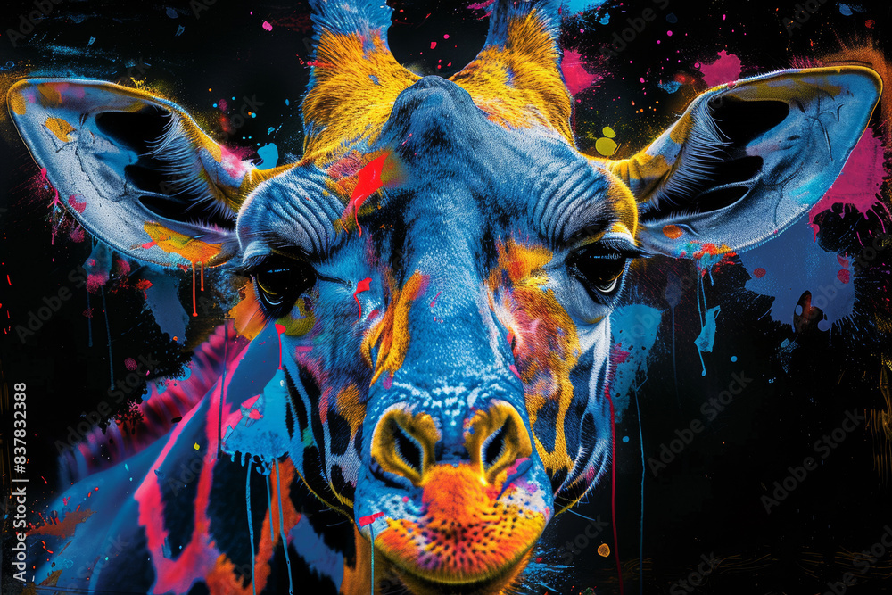 giraffe in neon colors in a pop art style giraffe in neon colors in a pop art style