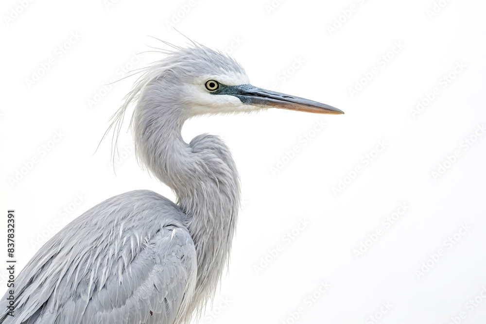 Close-up of a Grey Heron's Head and Neck Against a White Background Close-up of a Grey Heron's Head and Neck Against a White Background