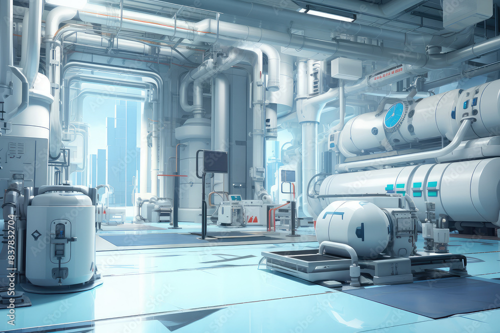Naklejka premium Modern Futuristic Industrial Facility Interior