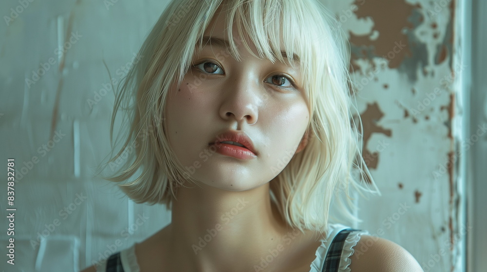 金髪のボブヘアの若い女性のモデル 金髪のボブヘアの若い女性のモデル
