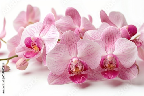 Pink flowers on white backdrop