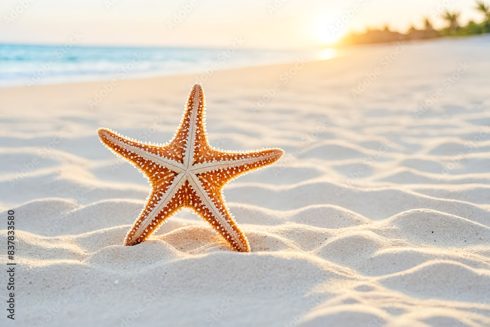 Starfish on White Sand Beach at Sunset Starfish on White Sand Beach at Sunset