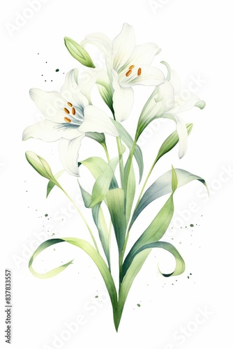 lily themed frame or border for photos and text. valley clipart with small white bell-shaped flowers. watercolor illustration, white color background. 