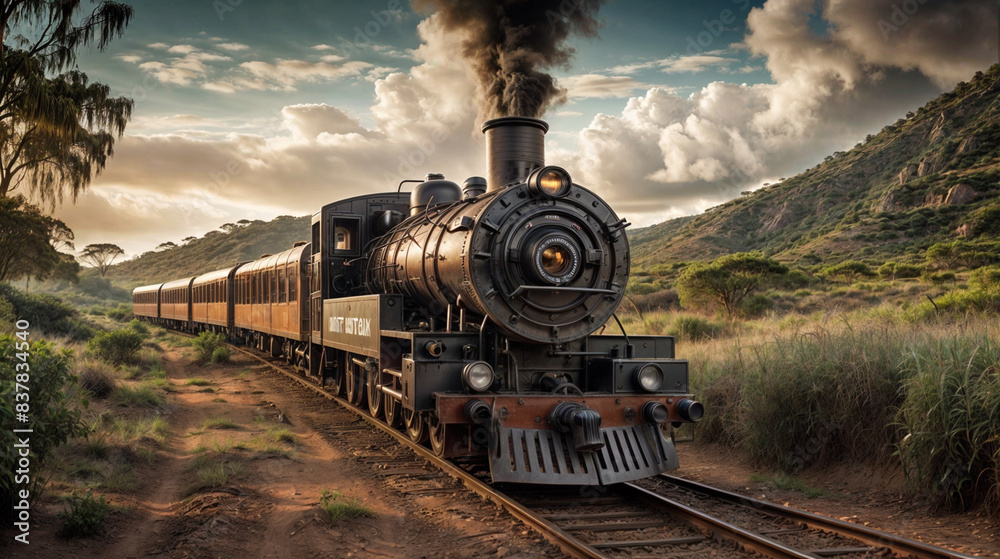 Naklejka premium Image of an old train in motion